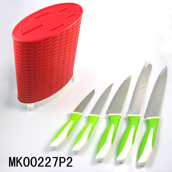 MK00227P2 Set Of 5 Kitchen Knife With Plastic Stand In Colour Box