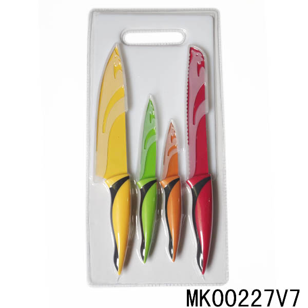 MK00227V7 4Pcs Kitchen Knife Set Non Stick Coating With Plastic Board D/B