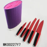 Set Of 5 Non-Stick Coarting Knife With Plastic Stand In Colour Box