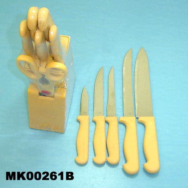 MK00261B 7PCS KNIFE SET W/PLASTIC BLOCK IN COLOUR BOX