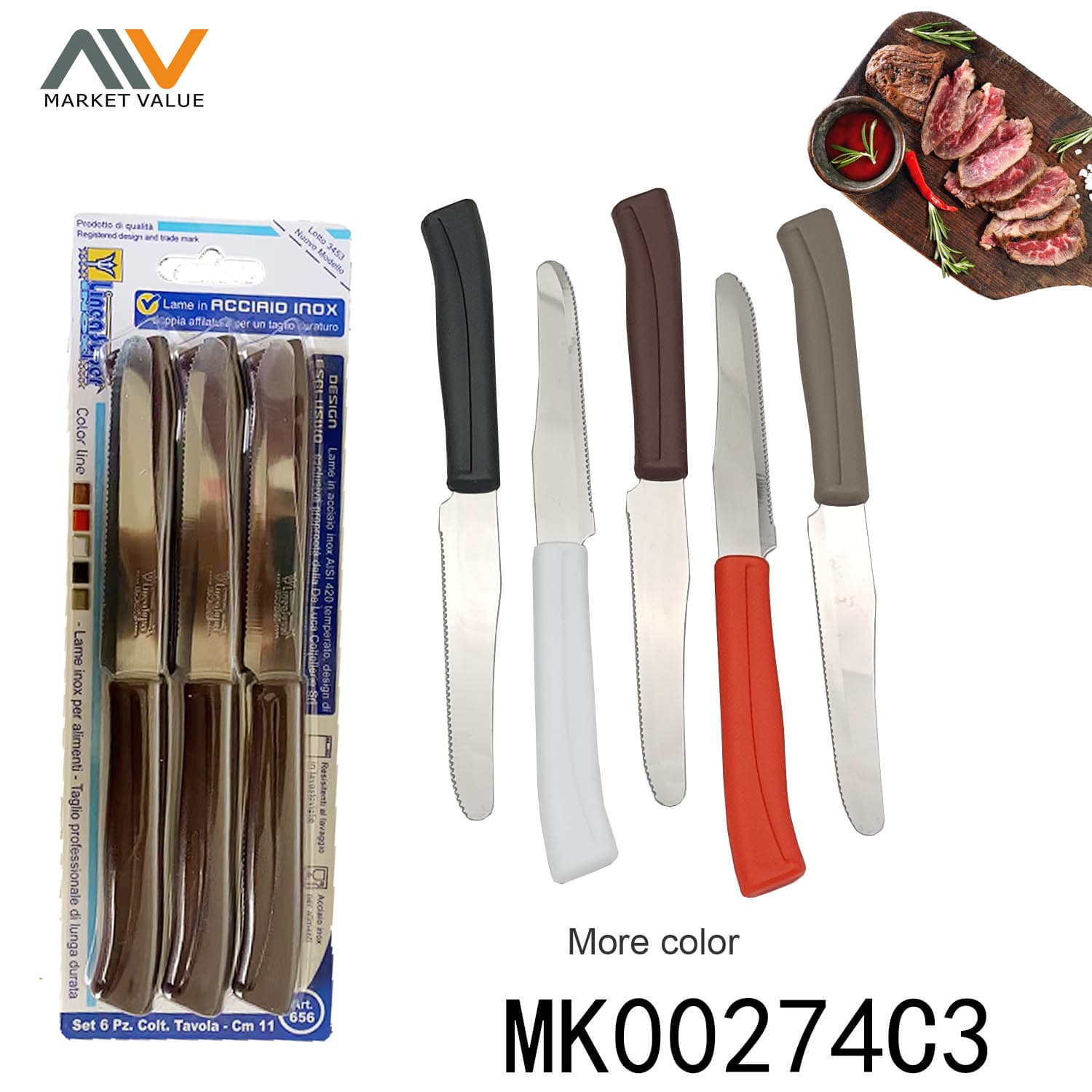 MK00274C3 Set 6 Pcs Table Knives Pp Handle B/C