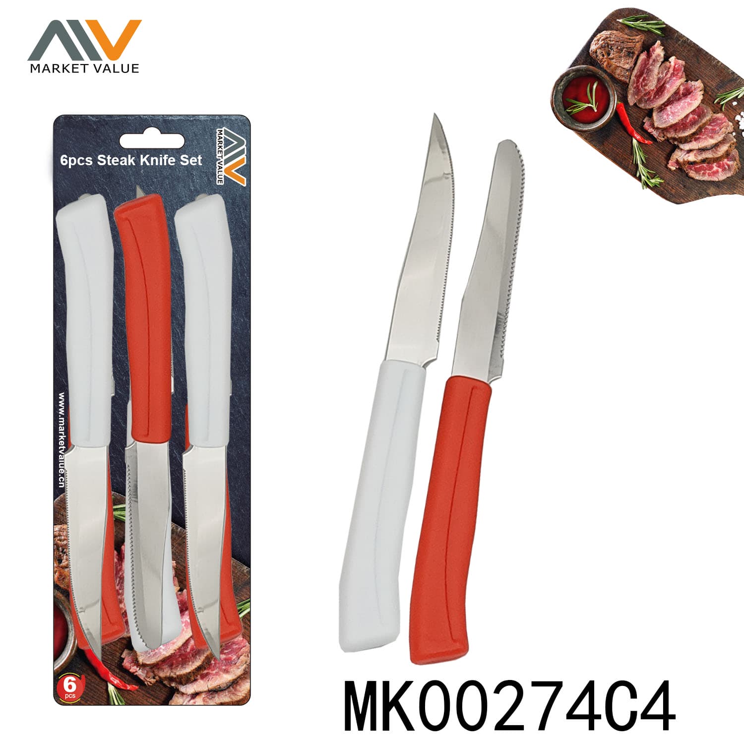 MK00274C4 6Pcs Steak & Dinner Knife Pp Handle B/C