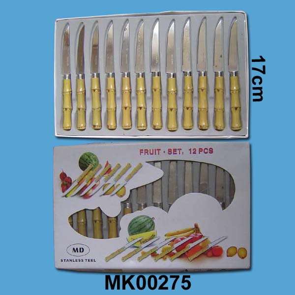 MK00275 12Pcs Steak Knife Razin Handle In Colour Window Box