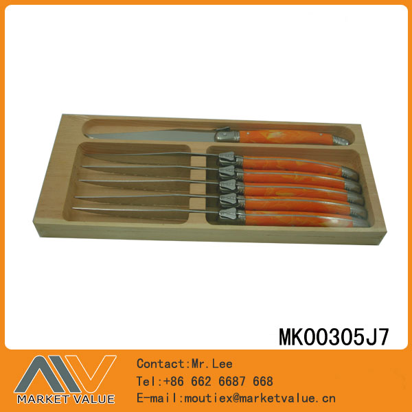 MK00305J7 6Pcs 4.5" S/S Steak Knife With Abs Handle In Wooden Box