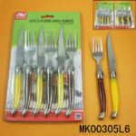 6Pcs S/S Fork And Knife With Half Plastic Handle D/B