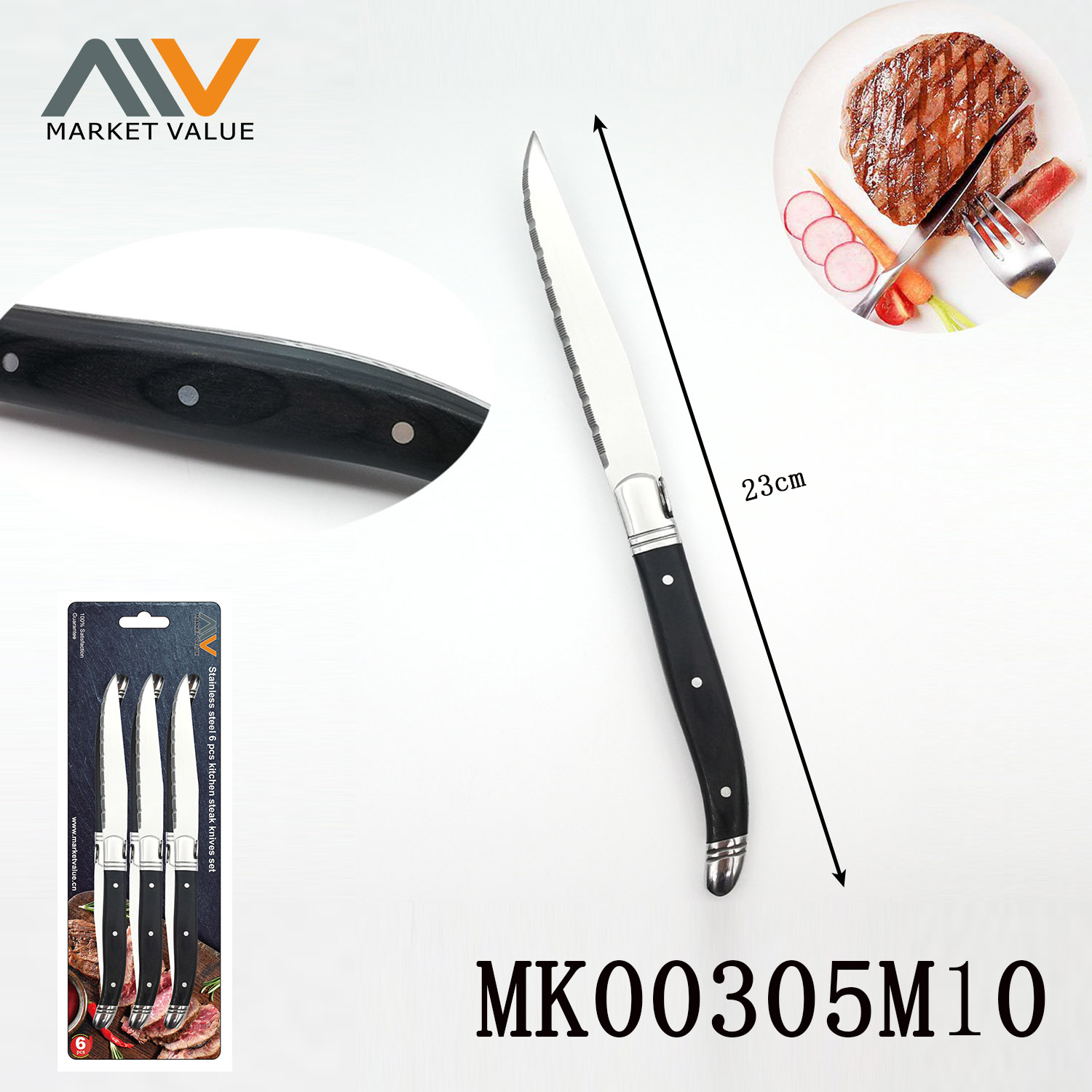 MK00305M10 6Pcs Steak Knife With Color Wood Handle