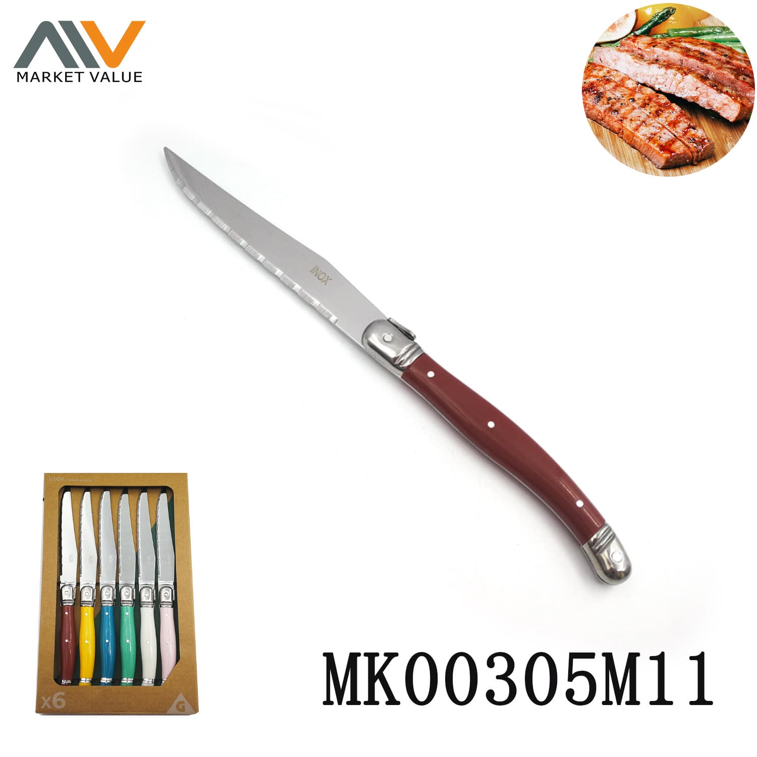 MK00305M11 6Pcs Steak Knife With Abs Handle In Window Box