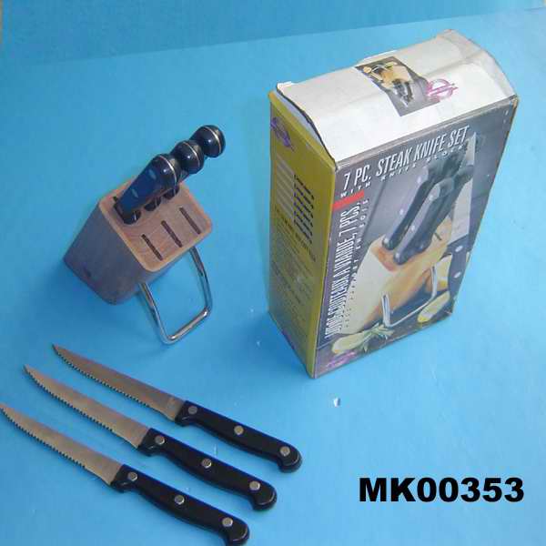 MK00353 7Pcs Steak Knife Set W/Wooden Block In Colour Box