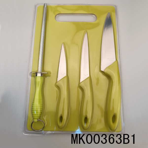 5Pcs Knife Set Pp Handle & Cutting Board & Scissors