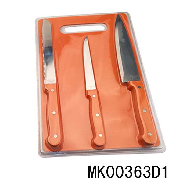 MK00363D1 4Pcs Knife Set 2Cr13 Whit Pp Handle + Cutting Board