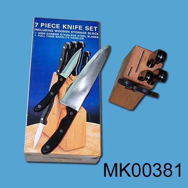 MK00381 7Pcs Knife Set Bakelite Handle W/Wooden Block In Colour