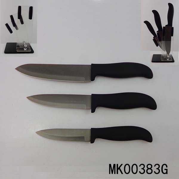 3Pcs S/S Titanium Chef Knife Set & Acrylic Holder In Box