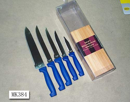 6Pcs Knife Set Pp Handle W/Wooden Block In Pvc Box