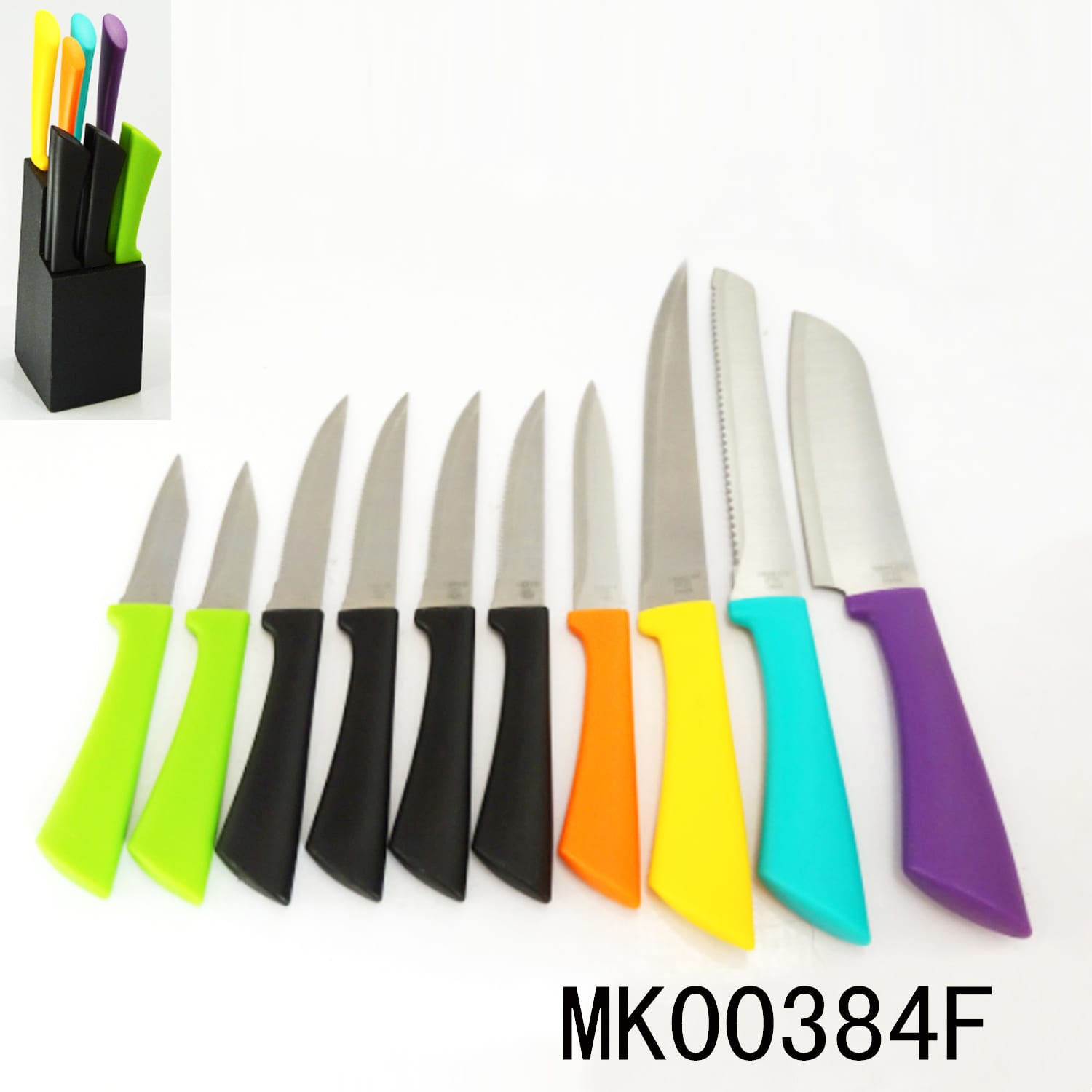 MK00384F Sets Of 11Pcs S/S Knives Pp Handle With Holder