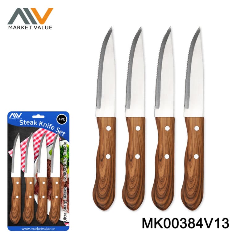 4Pk Jumbo Steak Knife Wooden Look Handle Bc