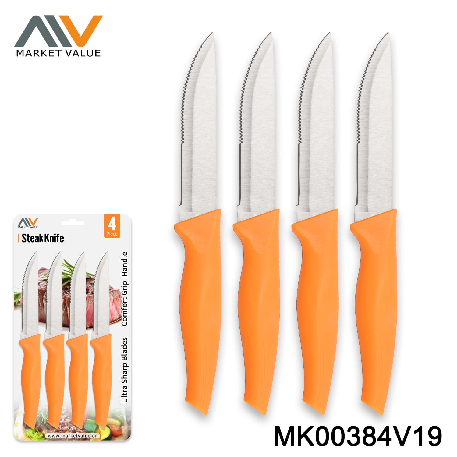 MK00384V19 Set Of 4Pc Jumbo Steak Knife With Pp Handle,Bc