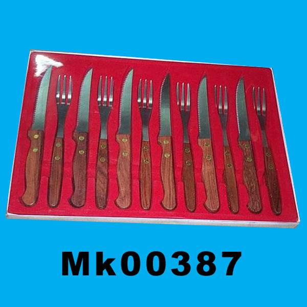 MK00387 6Pcs Steak Knife & 6Pcs Forks Rose Wooden In Box