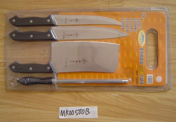 MK00500B 3Pcs Knife + Sharpener + Cutting Board D/B