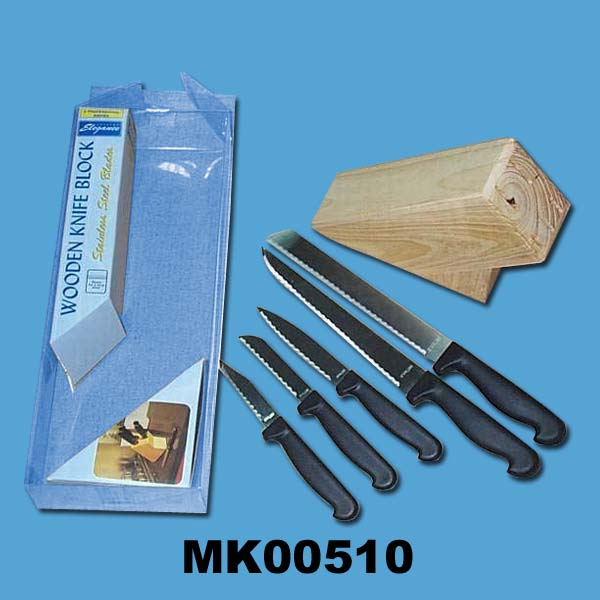 MK00510 5Pcs Knife + Wooden Block In Pvc Box