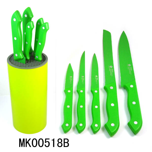 MK00518B 5Pcs Non-Sticking Coating Knife And Plastic Knife Stand