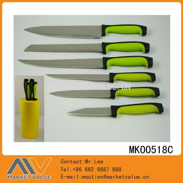 6Pcs Kitchen Knife With Rubber Handle In Plastic Stand