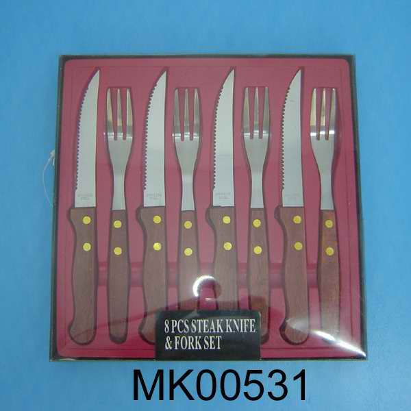 MK00531 8Pcs Wooden Knife & Fork