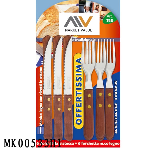 MK00533H1 6Pcssteak Knife+6Pcs Fork Wooden Handle B/C