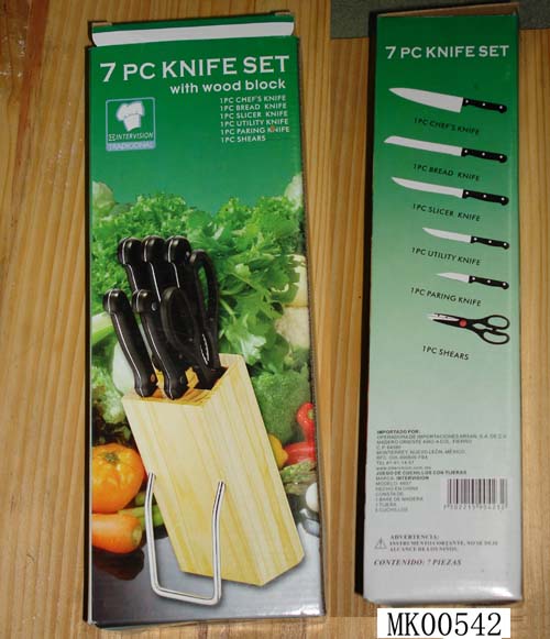 MK00542 7Pcs Knife Set Abs Handle Pine Block+ Steel Feet In Box