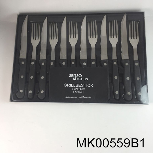 MK00559B1 6Pcs Steak Knife And 6Pcs Fork With Pp Handle In Box