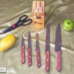 7Pcs Wooden Handle Knife Set W/Wooden Block