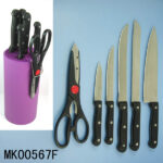 5Pcs Pom Handle Knife And Scissors And Plastic Knife Stand