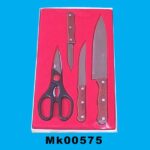 3Pcs Wooden Handle Knife + Scissors In Velvet Tray