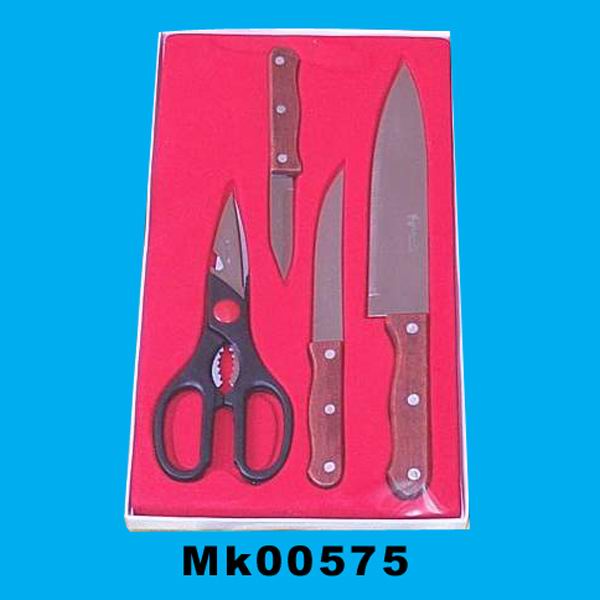 3Pcs Wooden Handle Knife + Scissors In Velvet Tray