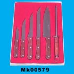 5Pcs Wooden Handle Knife + Sharpener In Velvet Tray