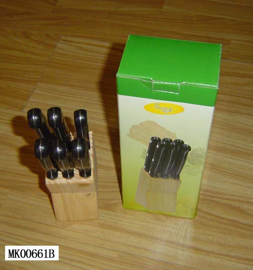 MK00611B 6Pcs Steak Knife + Wooden Block In Color Box