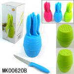 6Pcs Plastic Handle 4.5" Knife With Pp Bucket Stand In Colour Box