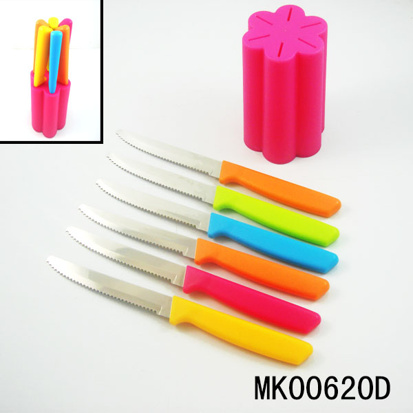 MK00620D 6Pcs Pp Plastic Handle S/S Steak Knife With Plastic Stand
