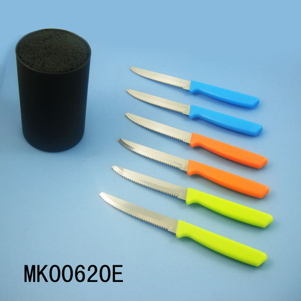MK00620E 6Pcs Pp Plastic Handle S/S Steak Knife With Plastic Stand