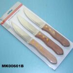 3Pcs Steak Knife W/ Wooden Handle D/B