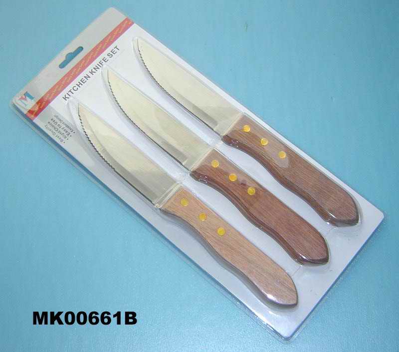 MK00661B 3Pcs Steak Knife W/ Wooden Handle D/B