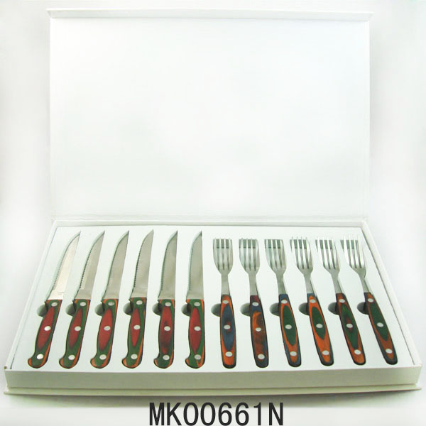 MK00661N 12Pcs Colour Wooden Handle Steak Cutlery White Box