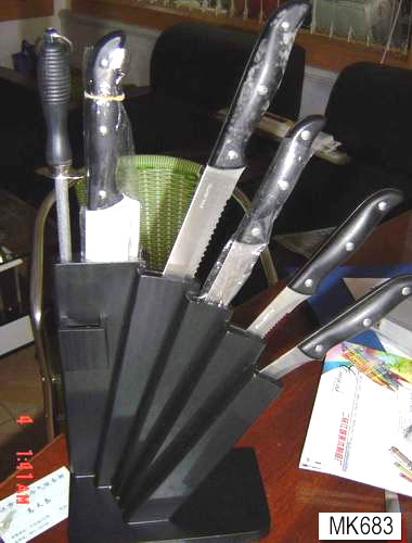 MK00683 8Pcs Wooden Block Knife Set Chef Knife