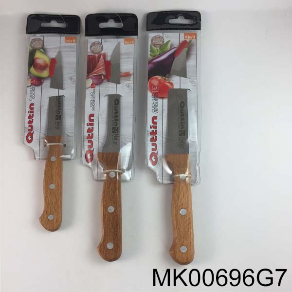 MK00696G7 3Pcs S/S Knife Set With Beech Handle In Pvc Bag