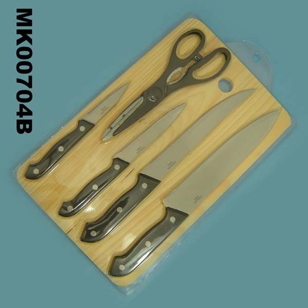 MK00704B 6Pcs Knife Set With Cutting Board Lable D/B