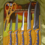 5Pcs Plastic Handle Knife + 9110 Scissors +Cutting Board