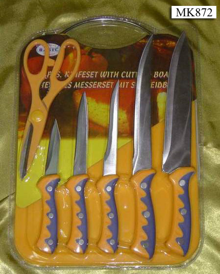 5Pcs Plastic Handle Knife + 9110 Scissors +Cutting Board