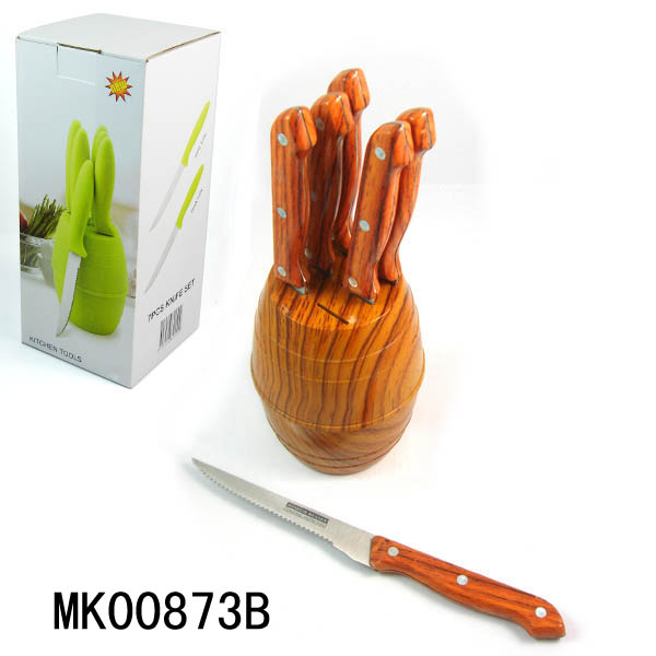 MK00873B 6Pcs Plastic Handle 4.5" Knife With Pp Bucket Stand In Colour Box