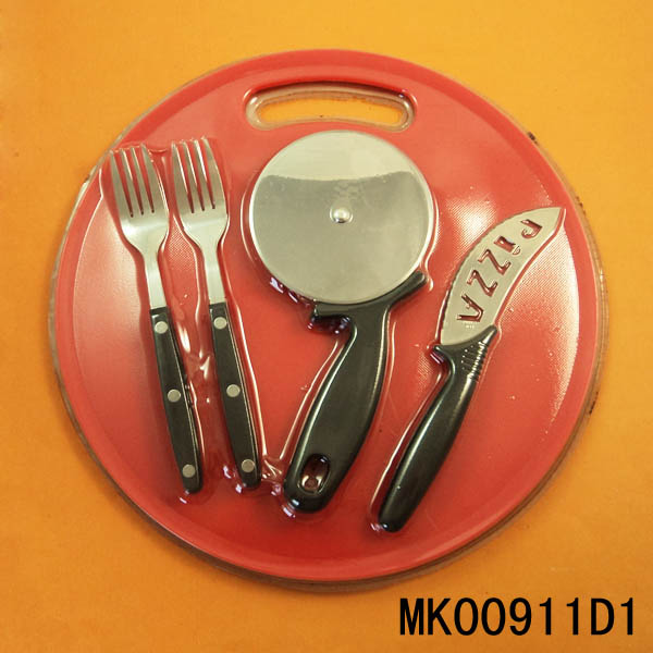 MK00911D1 Pizza Knife & 2Pcs Fork & Pizza Cutter & Plastic Board