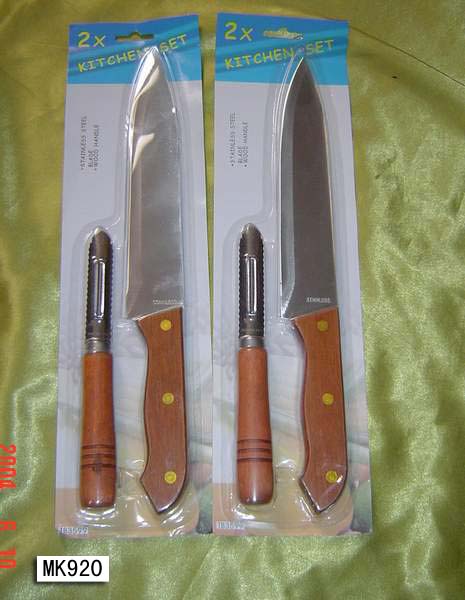 MK00920 2Pcs Kitchen Set Chef Knife + Peeler Wooden Handle B/C