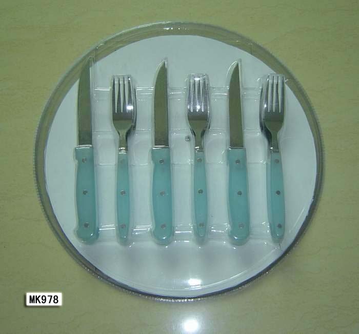 MK00978 6 Pc Steak Knife & 6 Pc Fork W/ Cutter Board D/B